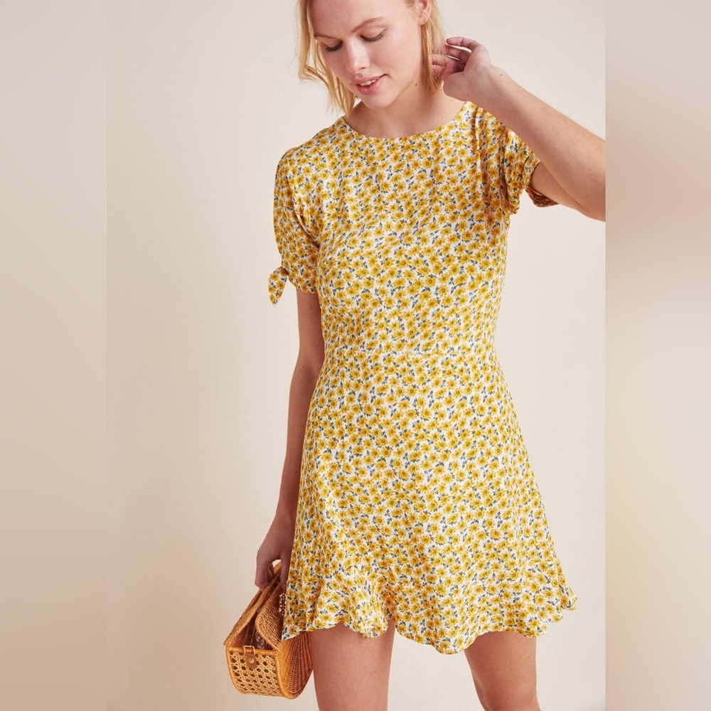 Faithfull The Brand Yellow Floral Women's Sun Dress Mini Dress - Picture 2 of 15